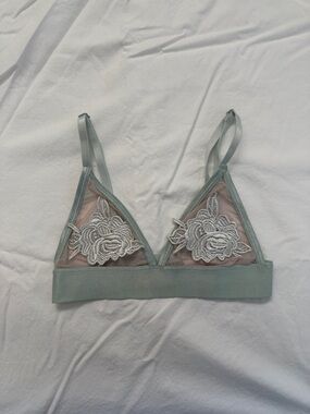 Kimchi Blue Mint Green Mesh Bralette with White Lace Applique